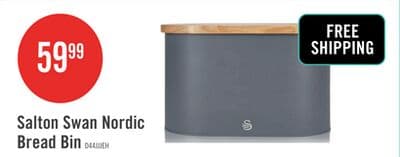 Salton Swan Nordic Bread Bin with Cutting Board - Grey