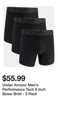 Under Armour Men's Performance Tech 6 Inch Boxer Brief - 3 Pack