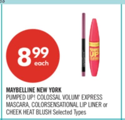 MAYBELLINE NEW YORK PUMPED UP! COLOSSAL VOLUM' EXPRESS MASCARA, COLORSENSATIONAL LIP LINER or CHEEK HEAT BLUSH