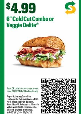 6" Cold Cut Combo or Veggie Delite®