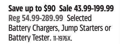 MotoMaster Selected Battery Chargers, Jump Starters or Battery Tester