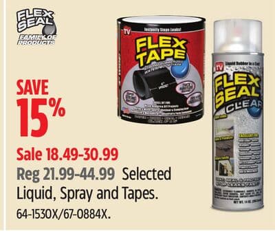 Flex Seal Selected Liquid, Spray and Tapes
