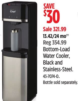 Bottom-Load Water Cooler, Black and Stainless-Steel.