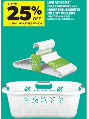 LIFE AT HOME™ FELT HANGERS 50' S, HAMPERS, BASKETS OR LINT ROLLERS