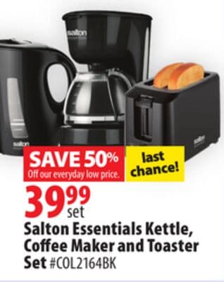 Salton Essentials Kettle, Coffee Maker and Toaster Set