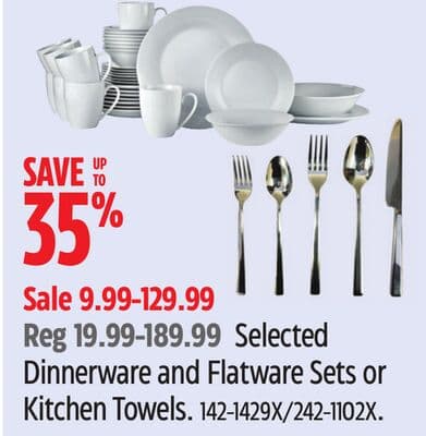 Selected Dinnerware and Flatware Sets or Kitchen Towels