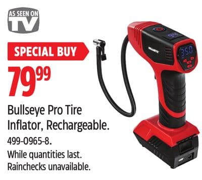 Bullseye Pro Tire Inflator, Rechargeable.