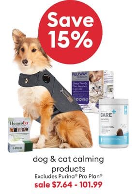 Save 15% dog & cat calming products