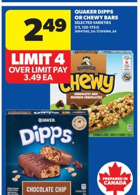 QUAKER DIPPS OR CHEWY BARS, 5' S, 120-175 G