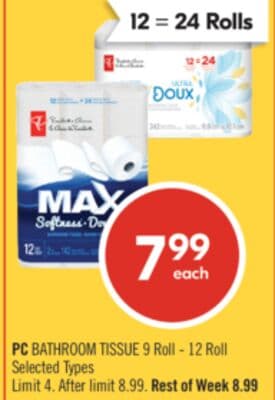 PC BATHROOM TISSUE 9 Roll - 12 Roll