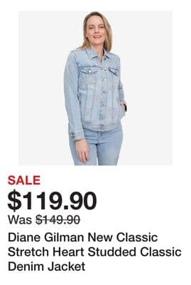 Diane Gilman New Classic Stretch Heart Studded Classic Denim Jacket