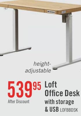 Loft 47.24" Height-Adjustable Office Desk with Storage and Wireless Charging - Natural