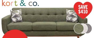 Kort & Co. Freeman 88" Linen-Look Fabric Sofa with Wood Base and Tufted Back Cushions - Avocado Green