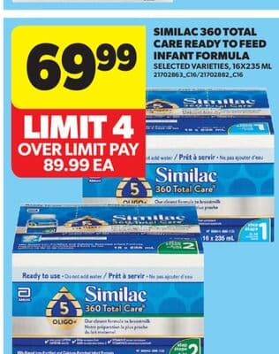 SIMILAC 360 TOTAL CARE READY TO FEED INFANT FORMULA, 16X235 ML