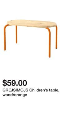 GREJSIMOJS Children's table, wood/orange