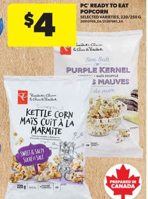 PC® READY TO EAT POPCORN, 220/250 G