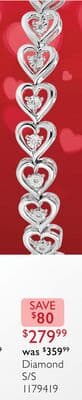 Sterling Silver 0.09CTW Diamond Heart Bracelet