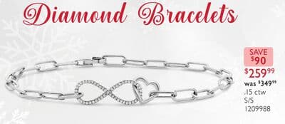 Sterling Silver 0.15CTW Diamond Infinity Heart Paperclip Bracelet