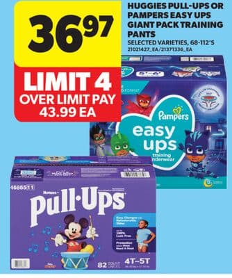 HUGGIES PULL-UPS OR PAMPERS EASY UPS GIANT PACK TRAINING PANTS, 68-112' S