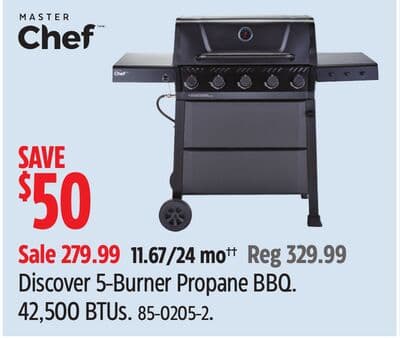 MASTER Chef Discover 5-Burner Propane BBQ. 42,500 BTUs