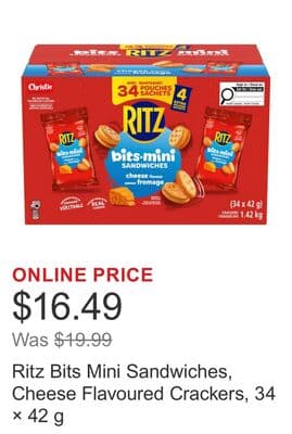 Ritz Bits Mini Sandwiches, Cheese Flavoured Crackers, 34 × 42 g