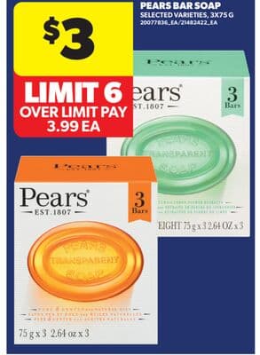 PEARS BAR SOAP, 3X75 G