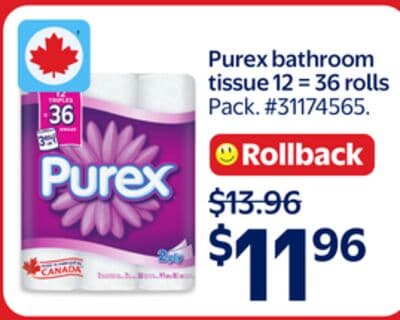 Purex bathroom tissue 12= 36 rolls