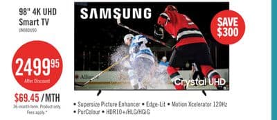 Samsung 98" 4K UHD Edge Lit Dynamic Crystal Colour HDR10+ 120Hz Smart TV (UN98DU9000FXZC)