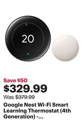 Google Nest Wi-Fi Smart Learning Thermostat (4th Generation) - Polished Obsidian