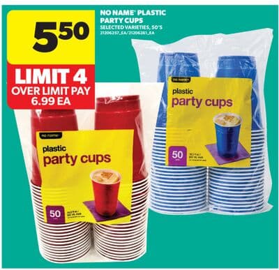 NO NAME® PLASTIC PARTY CUPS, 50' S