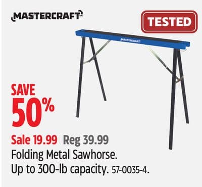 Mastercraft Folding Metal Sawhorse. Up to 300-lb capacity.