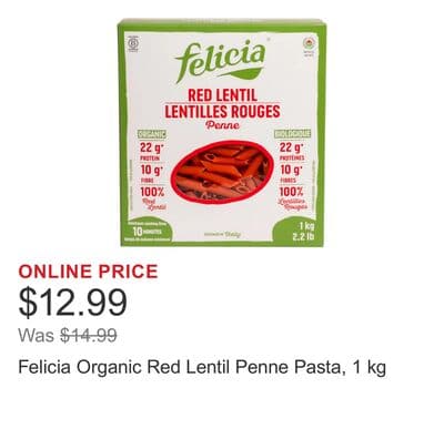 Felicia Organic Red Lentil Penne Pasta, 1 kg