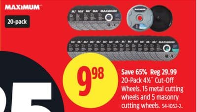 MAXIMUM Wheels. 15 metal cutting wheels and 5 masonry cutting wheel.