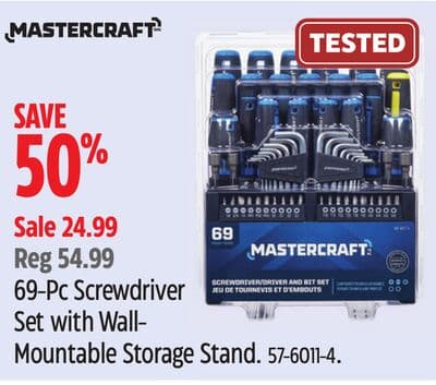 Mastercraft 69-Pc Screwdriver Set with Wall- Mountable Storage Stand