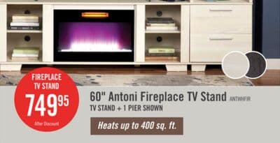 Antoni 62" Modern Electric Fireplace TV Stand with Storage and Cable Management for TVs up to 70"- White