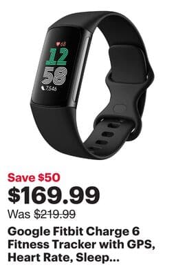 Google Fitbit Charge 6 Fitness Tracker with GPS, Heart Rate, Sleep & 6 Months Fitbit Premium - Obsidian/Black