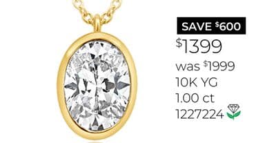 New Brilliance Lab Grown 1.00CT Oval Shaped Diamond Pendant in 10K Yellow Gold