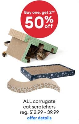 Buy one, get 2nd 50% off ALL corrugate cat scratchers