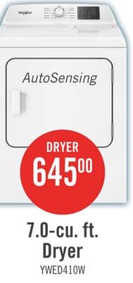 Whirlpool 29" 7.0 Cu. Ft. Electric Dryer with AutoSensing - YWED4105SW