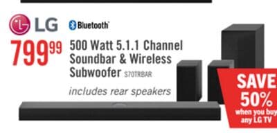 LG 5.1.1 CH Bluetooth Dolby Atmos DTS:X Soundbar with Rear Speakers and Wireless Subwoofer (S70TR.ACANLLK)