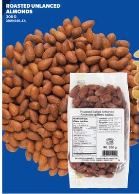 ROASTED UNLANCED ALMONDS, 200 G