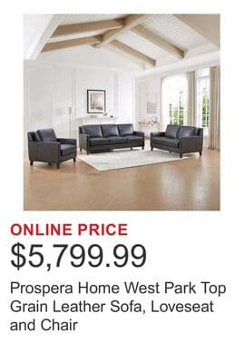 Prospera Home West Park Top Grain Leather Sofa, Loveseat and Chair