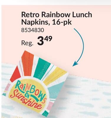 Retro Rainbow "Rainbows & Sunshine" Square Paper Disposable Lunch Napkins, Multi-Coloured, 6.5-in, 16-pk, 2-ply, for Birthday Party