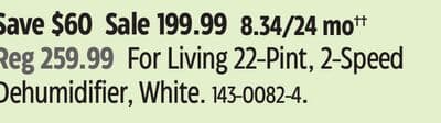 For Living 22-Pint, 2-Speed Dehumidifier, White