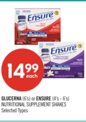 GLUCERNA (6's) or ENSURE (4's - 6's) NUTRITIONAL SUPPLEMENT SHAKES