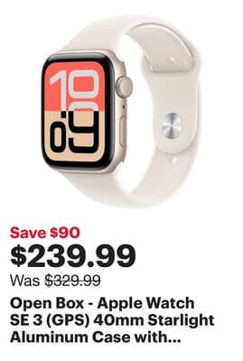 Open Box - Apple Watch SE 3 (GPS) 40mm Starlight Aluminum Case with Starlight Sport Band - Small/Medium