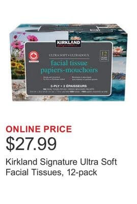 Kirkland Signature Ultra Soft Facial Tissues, 12-pack