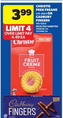 CHRISTIE PEEK FREANS, 275-350 G OR CADBURY FINGERS, 114/125 G