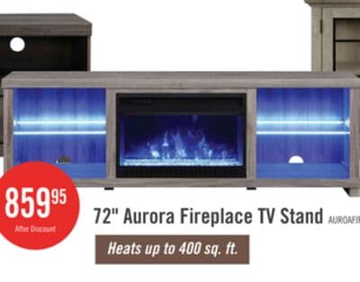 Aurora 72" Modern Electric Fireplace TV Stand with Storage & Cable Management for TVs up to 80"- Ash Grey