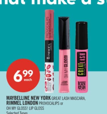MAYBELLINE NEW YORK GREAT LASH MASCARA, RIMMEL LONDON PROVOCALIPS or OH MY GLOSS! LIP GLOSS